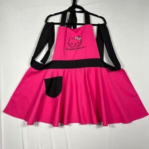 Sanrio Hello Kitty Hot Pink & Black Adult Apron Pocket Baking Cooking Retro NWOT